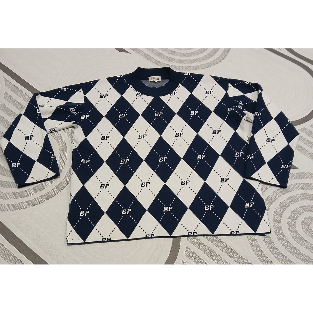 Baum und pferdgarten womens large intarsia argyle charvi blue Sweater oversized
